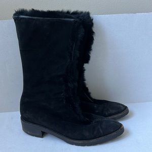 Walter Steiger boots Vintage Black Suede Shearling with Fur, Back Zipper Size 9
